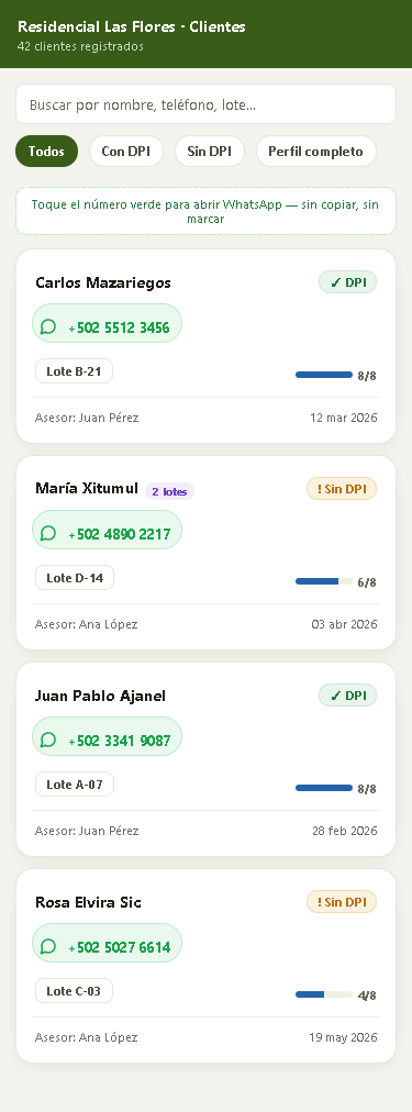 Lista de clientes con WhatsApp de un toque